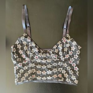 Free People Embroidered Lace Bralette/Crop Top (Charcoal, XS)